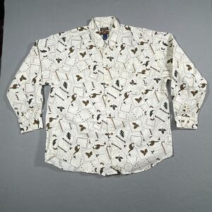 VTG High Sierra Shirt Mens XL White Hunting Long Sleeve All Over Print Fall
